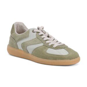 NEW FUN VERBENAS Made In Spain Leather Lace Up Sneakers sage for women 128mn